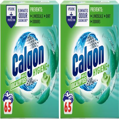 Calgon Hygiene Plus Washing Machine Cleaner & Limescale Remover, Water Softener Tablets, Unscented, 65 Tablets, Pack of 2 (130 Tabs Total)