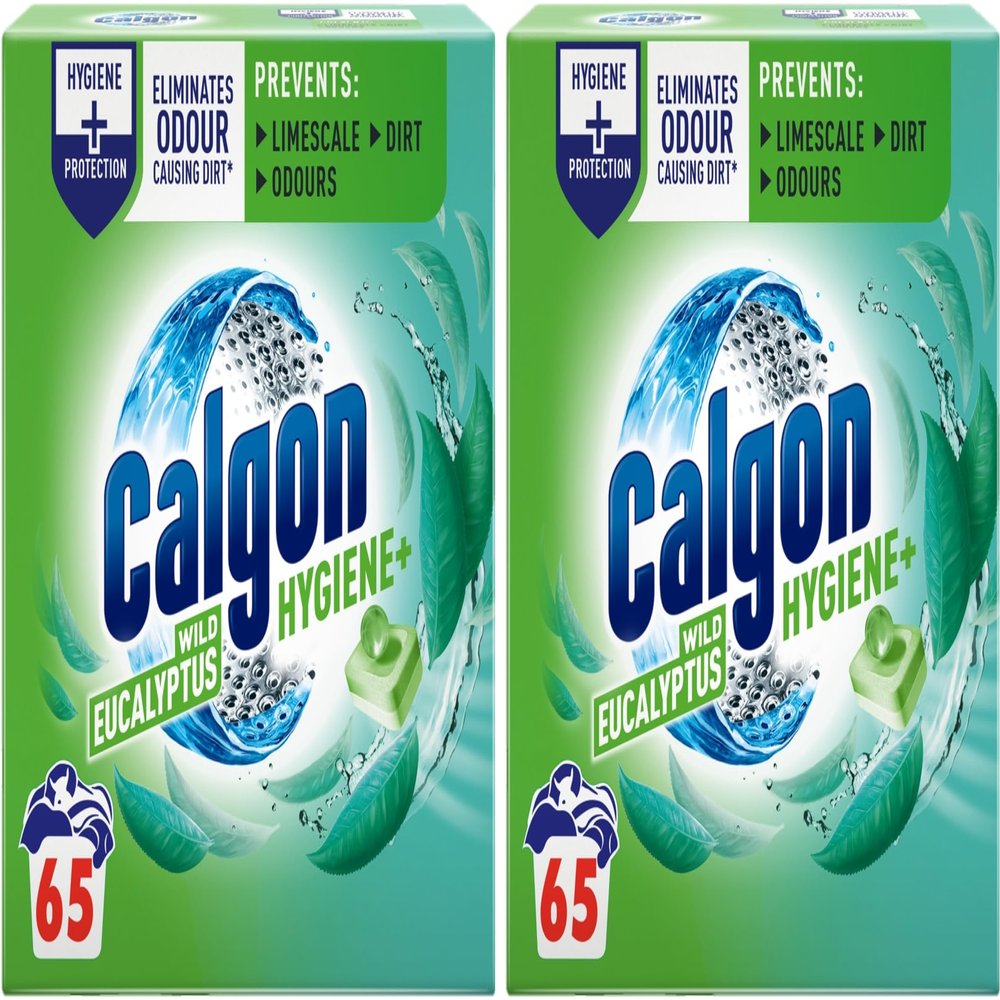 Calgon Hygiene Plus Washing Machine Cleaner & Limescale Remover, Water Softener Tablets, Unscented, 65 Tablets, Pack of 2 (130 Tabs Total)