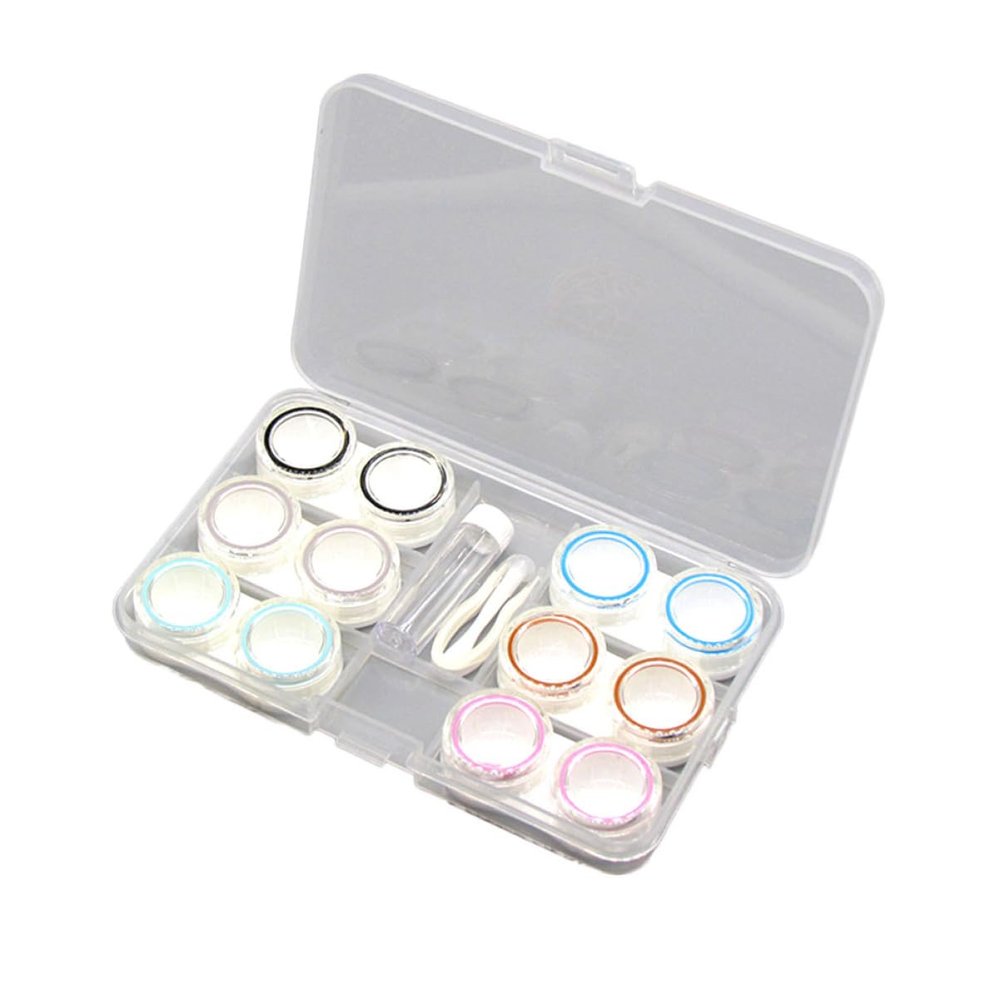 DEARMAMY Contact Lens Case Holder 6pcs Set Plastic Lens Storage Box with Tweezers and Suction Stick Portable Travel Organizer for Soft and Hard Lenses