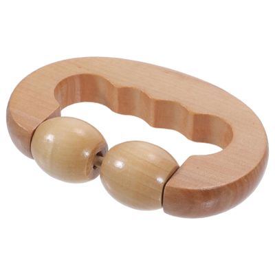IWOWHERO Wood Double Roller Back and Body Massager Stick with Curved Handle, Portable Muscle Roller Massager for Back, Neck, and Leg Pain Relief, Handheld Full Body Massage Tool