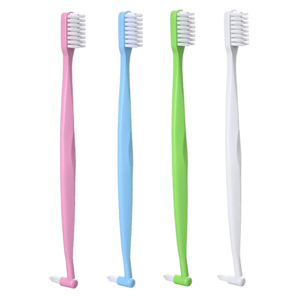 BAZEITFLOW 4Pcs Double-Headed Interspace Toothbrushes Manual Interdental Brushes Soft Tuft Ergonomic PP Travel-Friendly Teeth Cleaning