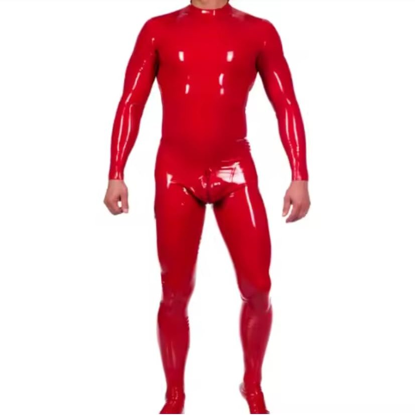100% Latex Rubber Red Men's Uniform Rubber Cat Clothing Handmade Customize,Red,L