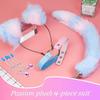 4-Piece Elegant and Cute Blue Plush Interior Fox Set with Blue Leather Necklace, Unique Training Experience - D6-UK view 4