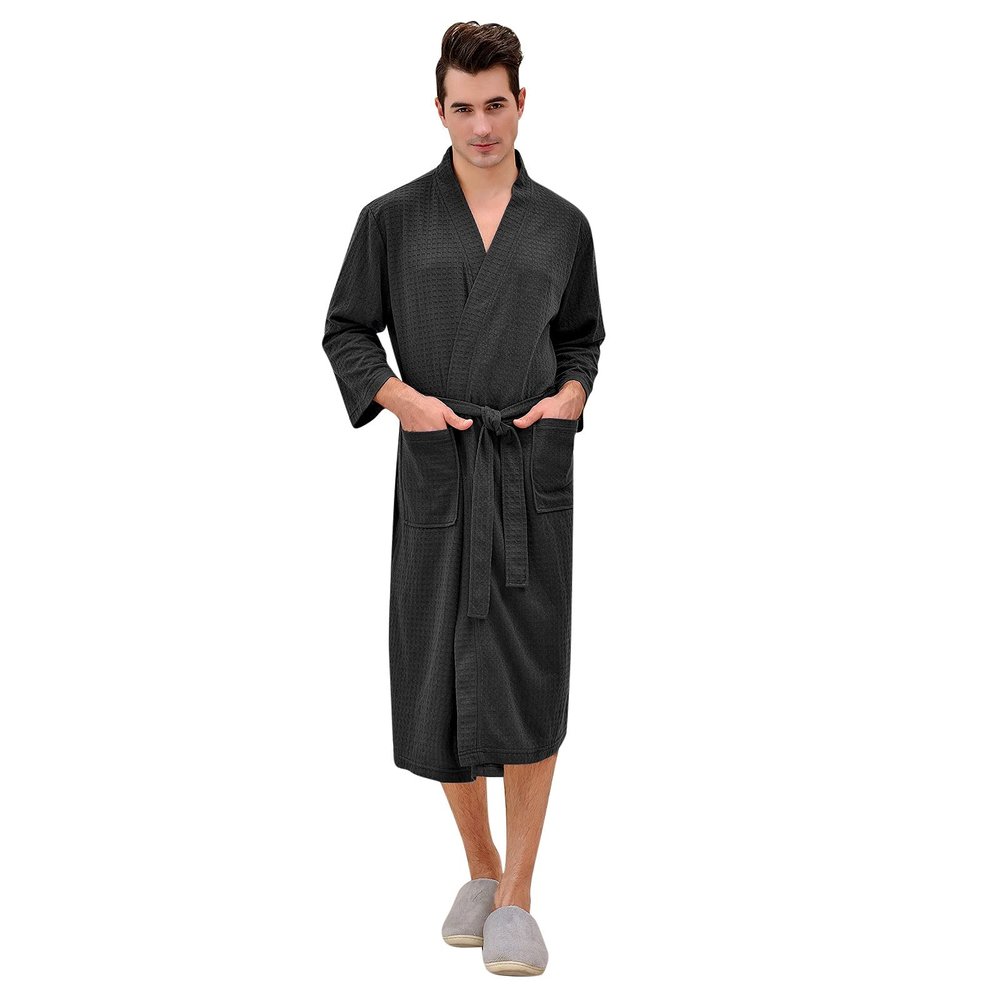 YIzdegg Pair of Long Cardigan Hotel Wear Bathrobe Bathrobe Nightdress Sexy Lingerie Large Sizes, black, M