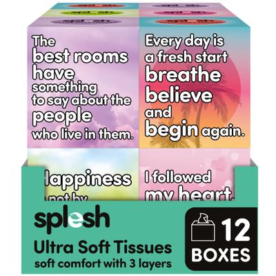 Splesh Ultra Soft 3-Ply Facial Tissues, 12 Square Box of Tissues, 672 Soft & Hygienic Paper Tissue Box Multipack, Strong & Gentle, Face & Nose Cube Tissues Bulk Pack for Home, Office & Daily Use
