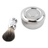 Alloy Shaving Soap Mug with Lid | Silver Handle & Faux Badger Hair Brush | Men ' s Wet Shaving Kit for Smooth Lather/Travel/Presents | Sturdy Grip Design view 1