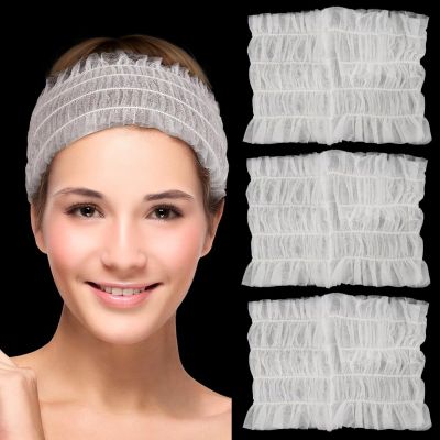 100 Disposable Spa Headbands, Elastic Non-Woven Hair Bands for Facial Treatments, Makeup, and Massages, Lock Edge Design, Professional Use