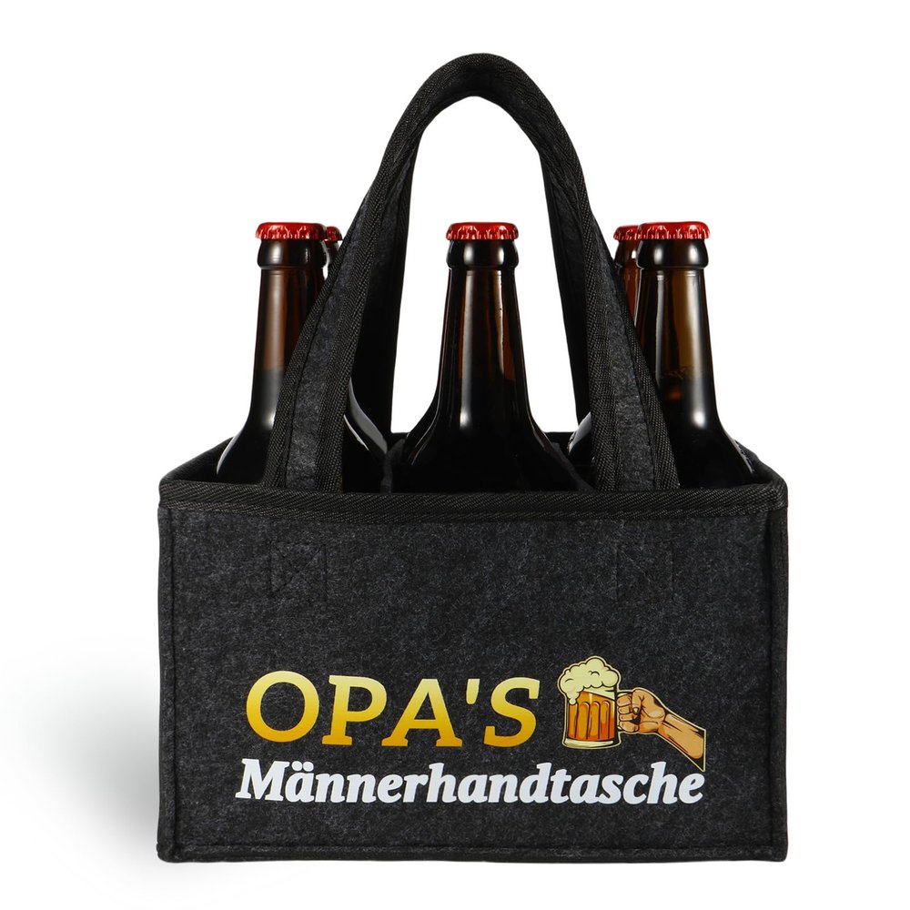 Anicy Bottles Bag Felt, Beer Gifts for Men, Birthdays and Christmas Presents for Men, Printed with a OPA Mnnerhandtasche Design (Dark Grey/DE)