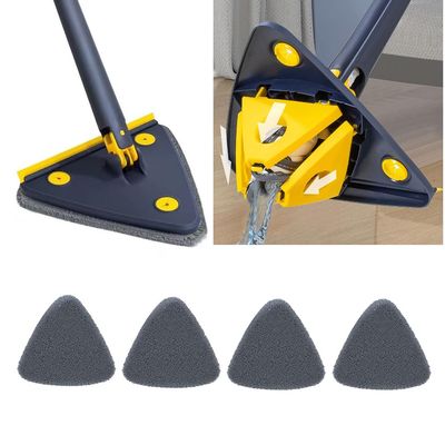 360 Rotating Adjustable Triangle Cleaning Mop with Scraper,Extendable Automatic Squeezing,Microfiber Dry&Wet Dust Mop,Multifunctional,for Floor Window Wall-Blue||4 Cloth