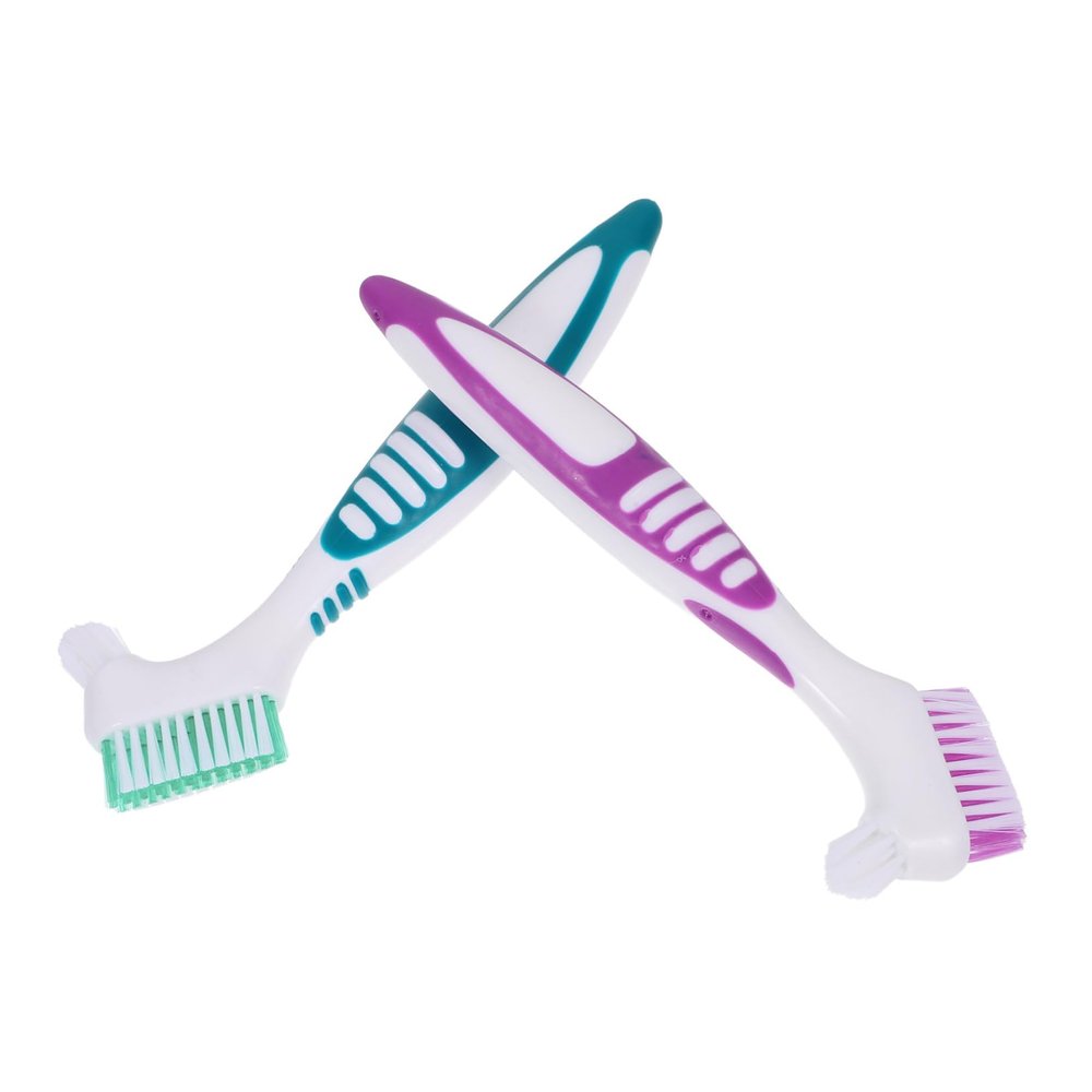 NULYLU 2pcs Double Sided Denture Toothbrush Creative Design with Pp and Nylon Bristles Multi-Functional Easy Cleaning Retainer Brush for Cleaning Denture at Home