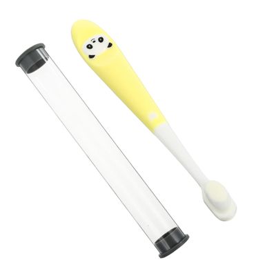 Beaupretty Kids Toothbrush Storage Bucket Soft Bristles Manual Teeth Cleaning Tool for Children 2-12 Years Panda Cartoon Yellow Toddler Toothbrush