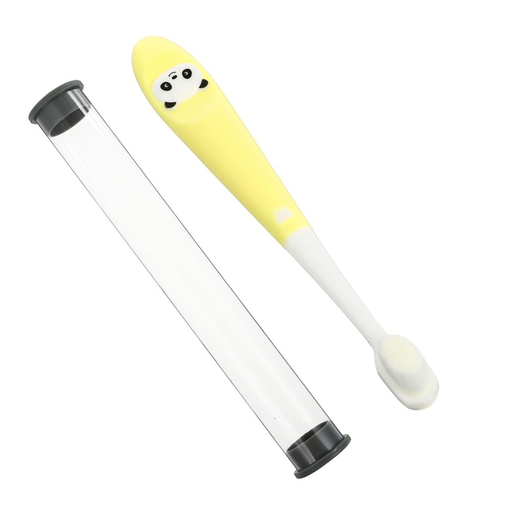Beaupretty Kids Toothbrush Storage Bucket Soft Bristles Manual Teeth Cleaning Tool for Children 2-12 Years Panda Cartoon Yellow Toddler Toothbrush