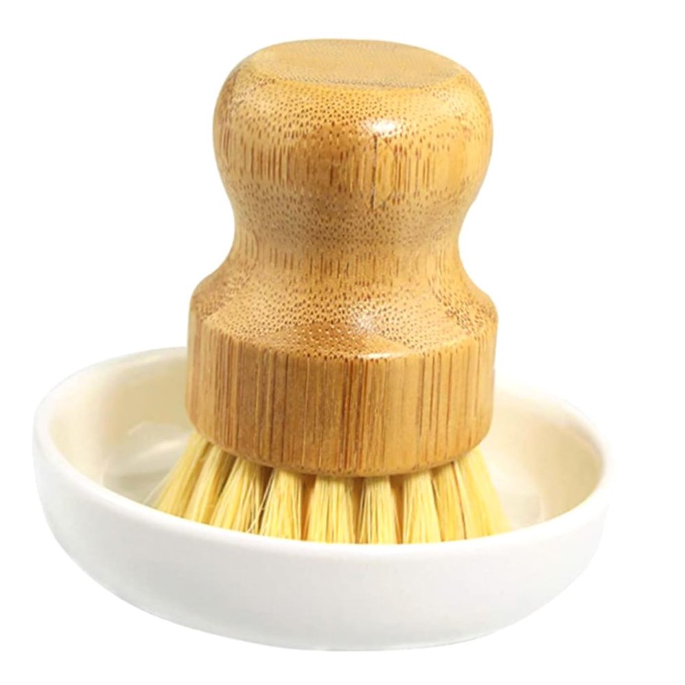 UTHCLO Wooden Scrubbing Brush, and Ceramic Kitchen Dish Scrubber, Non-scratch Cleaning Tool for Washing Dishes, Pots and Pans, 2pcs Household Brush