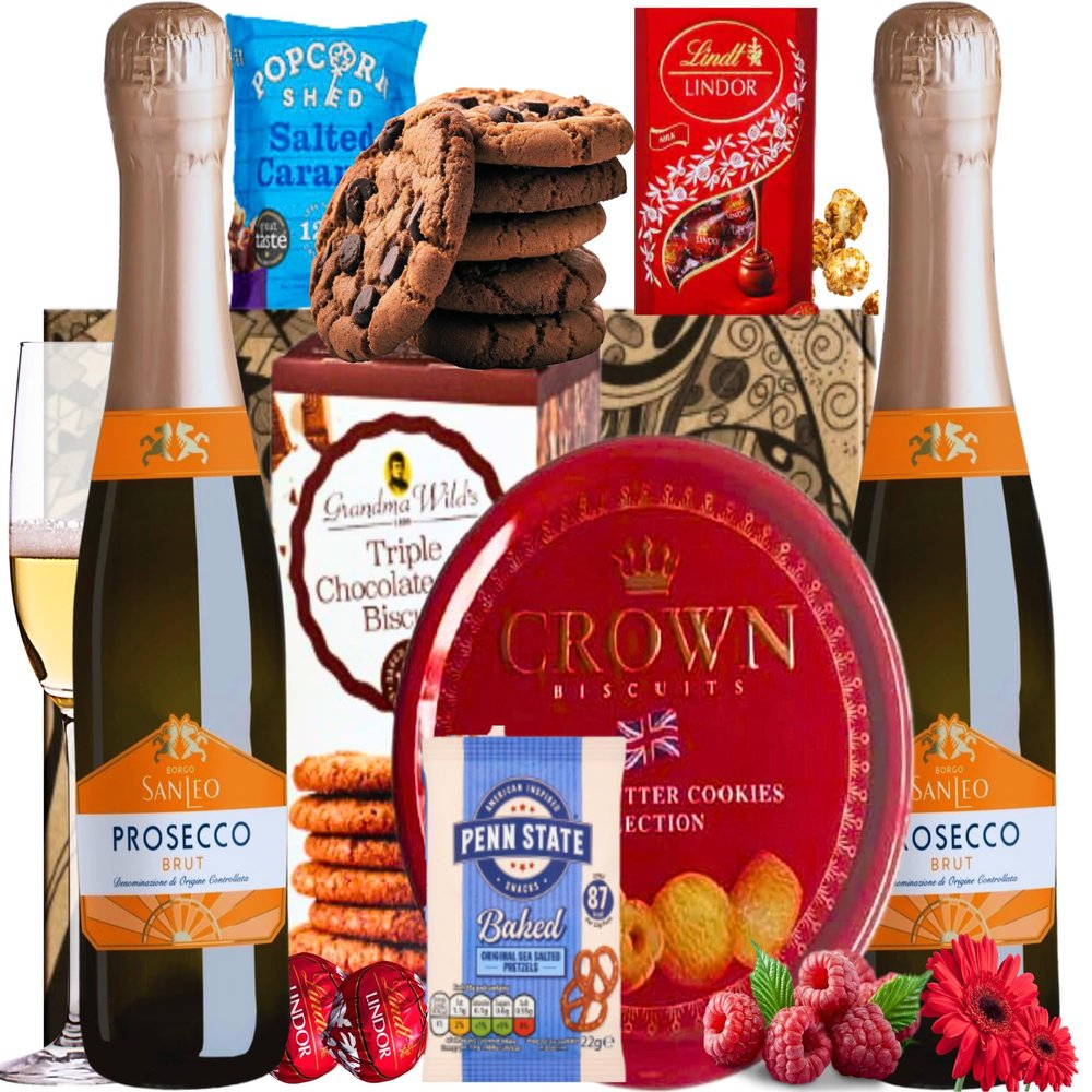Ant&Chid Prosecco and Snacks Gift Hamper, Sparkling Wine with Gourmet Treats, Gifts for Women, Gifts for Her on Birthdays, Anniversaries, Christmas, Easter & Valentines