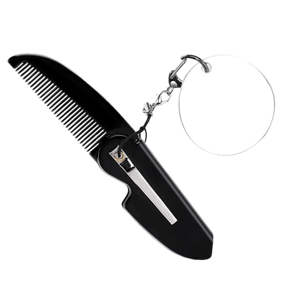 Beaupretty Comb Beard Comb with Small Oval Mirror Keychain Portable Styling for Men