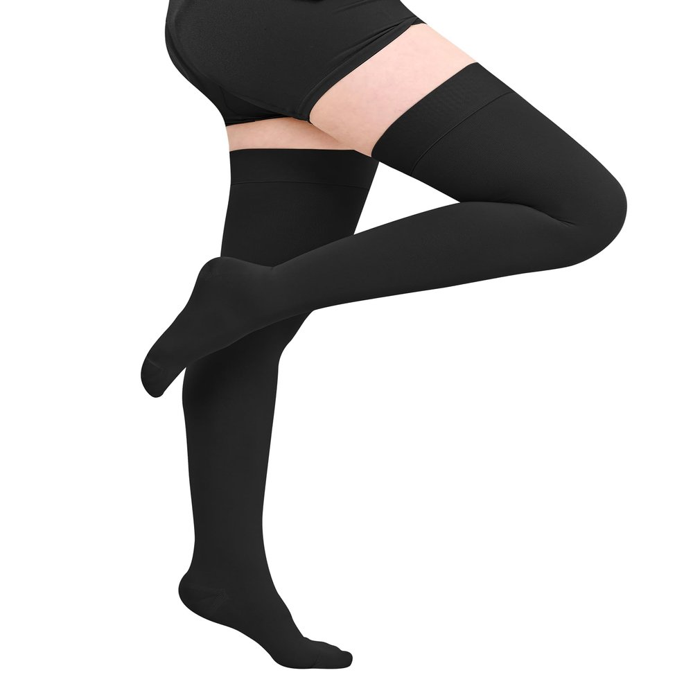 Evolyline Medical Compression Stockings for Women Men 15-20 Mmhg, Thigh High Compression Socks for Women Closed Toe Stockings with Silicone Band, Firm Graduated Support for Varicose Veins, Edema