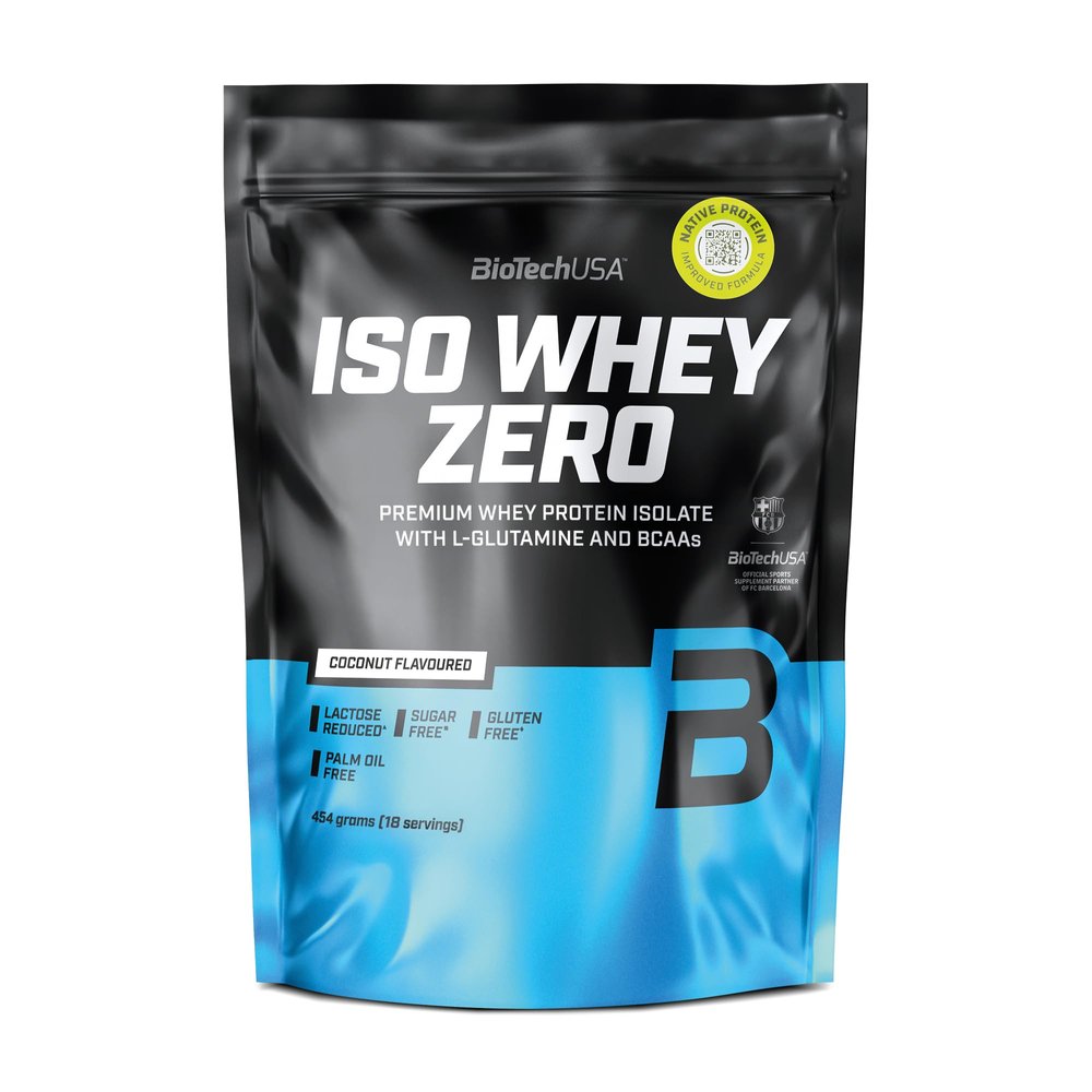 BioTechUSA Iso Whey Zero | Premium Whey Protein Isolate | Grass-Fed | Enzyme-Free | Sugar- and Gluten-Free, 454 g, Coconut