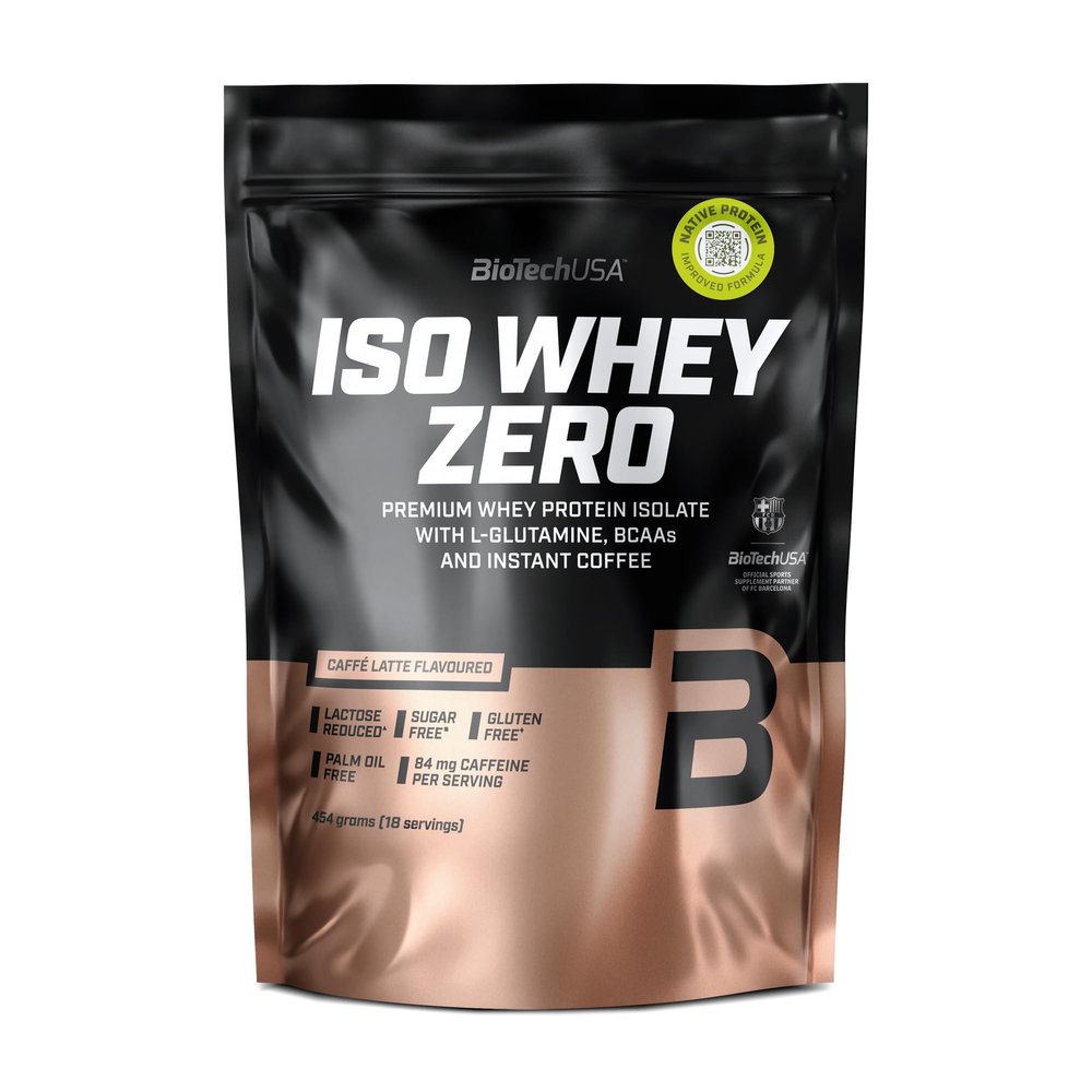 BioTechUSA Iso Whey Zero | Premium Whey Protein Isolate | Grass-Fed | Enzyme-Free | Sugar- and Gluten-Free, 454 g, Caff Latte