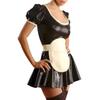 HOUXINQWWP Black and White Short Puff Sleeves French Maid Latex Dress with Apron Rubber Uniform Bodycon,S,Black view 1