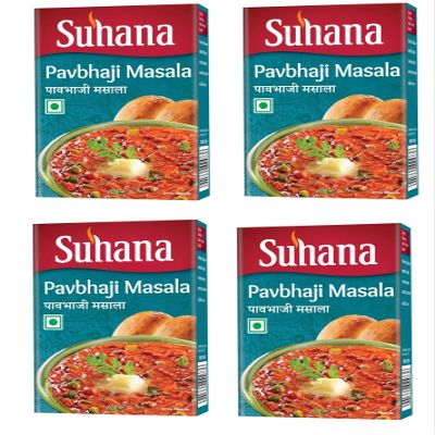 Suhana Spices Mix Powder (Box) - Indian Spice Blend for Mumbai Style Vegetable Curry | Bhaji Seasoning Mix - Speeds Up Cooking Process (Pack of 4, Suhana Pav Bhaji Masala 100g Box)