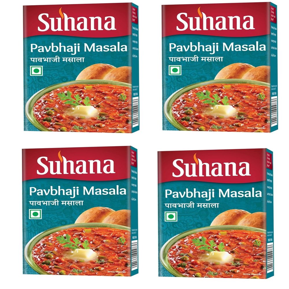 Suhana Spices Mix Powder (Box) - Indian Spice Blend for Mumbai Style Vegetable Curry | Bhaji Seasoning Mix - Speeds Up Cooking Process (Pack of 4, Suhana Pav Bhaji Masala 100g Box)