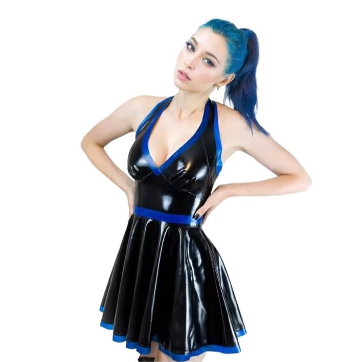 HOUXINQWWP 100% Latex Dress Latex Dress Rubber Trim Halter Rubber Skirt for Female,3XL,Black