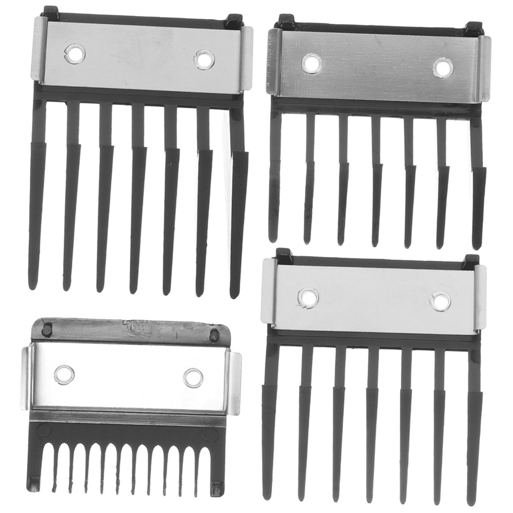 BAZEITFLOW 4pcs Hair Clipper Guards Set with Buckle Limit Design for Precise Measurements, Made of Sturdy Stainless Steel and Abs, for Professional Hairdressing and Everyday Use