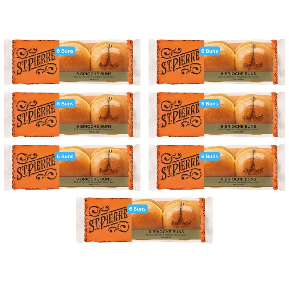 Brioche Bun, No Seeds, 6 per Bag, Sliced (12-42 pcs) St Pierres (42 Buns (7 Bags Of 6 Buns))