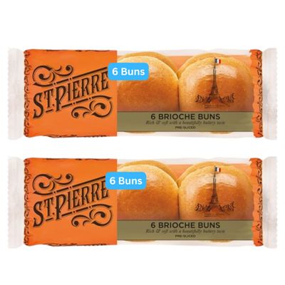 Brioche Bun, No Seeds, 6 per Bag, Sliced (12-42 pcs) St Pierres (12 Buns (2 Bags of 6))