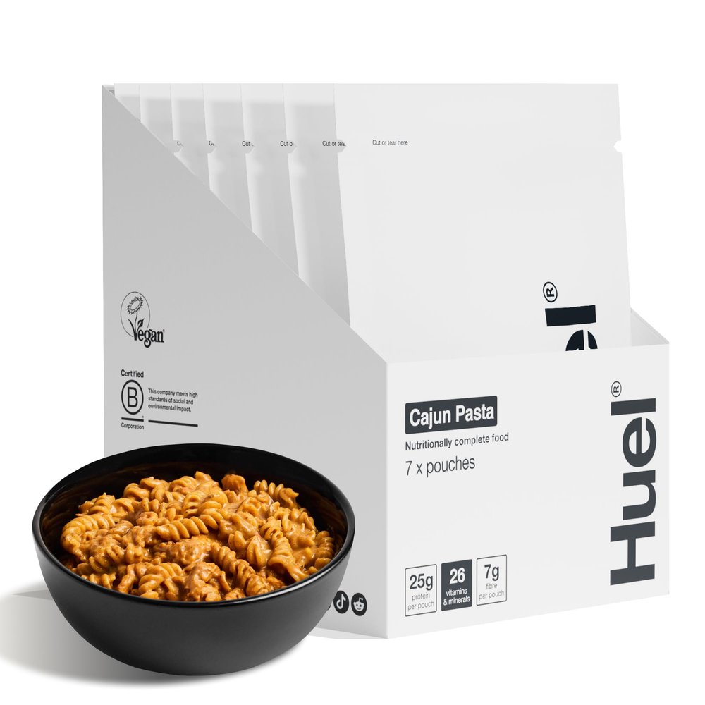 Huel Hot & Savoury Meal Packs, Cajun Pasta, 7 Meals, Plant-Based Protein Meal with 25g Protein, 26 Vitamins & Minerals, Vegan, Nutritionally Balanced, High-Protein Ready Meals