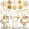Vlipoeasn Retirement Decorations for Men Women, Champagne Gold Official Retired, Happy Retirement Banner Swirls Party Supplies Retired Farewell Party Set Work Graduation Party Decorations view 1