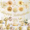 Vlipoeasn Retirement Decorations for Men Women, Champagne Gold Official Retired, Happy Retirement Banner Swirls Party Supplies Retired Farewell Party Set Work Graduation Party Decorations view 4