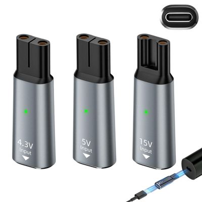 3pcs USB-C Shaver Adapter Charger Converter Compatible with Philips One Blade QP2520 QP2515 QP2620 Oneblade HQ850 Norelco QP2834 QP4530 7000 5000 3000 Series, 4.3V 5V 15V Adapter Set