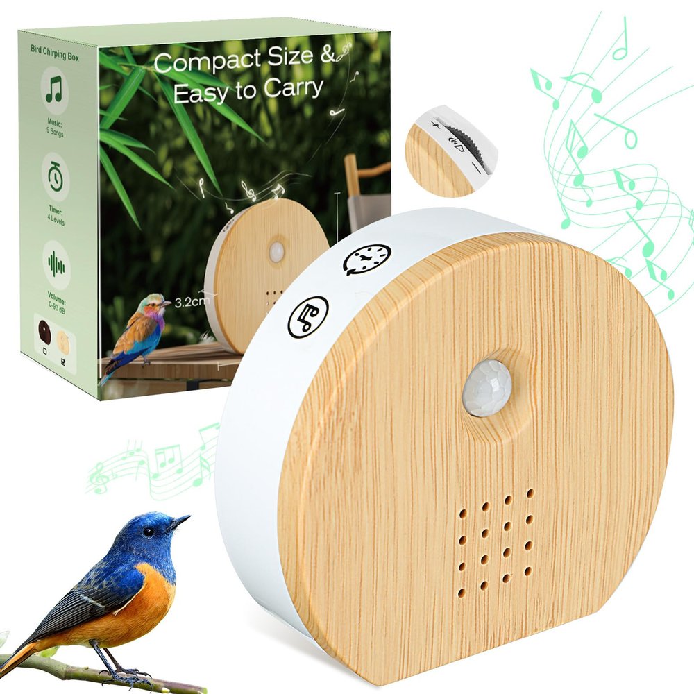 Singing Bird Box Acemall Portable Bird Chirping Box with Motion Sensor & Timer & 9 Soothing Natural Sounds, Birdsong White Noise Sound Therapy for Home, Spa, Toilet, Relaxing and Travel (0-90dB)