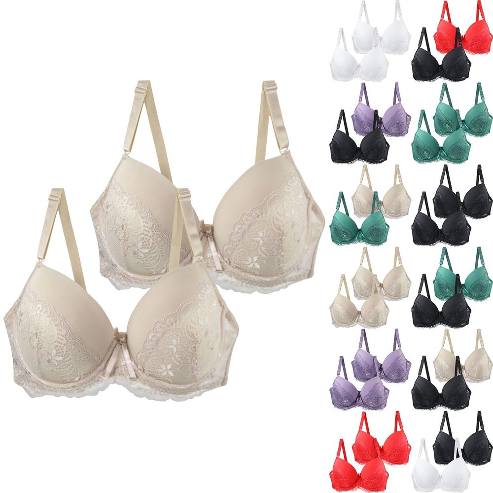 2 Pieces Push up Bras for Women My Orders, Minimiser Bras Full Coverage Lace Bralette Comfortable Padded Support Women's Fashion Bra