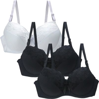3/4 Pieces Minimiser Bras for Women UK Sales, Push up Bras Floral Lace Womens Underwear Cotton Bralette Comfit Padded Support Underwire Summer Sexy Underwear