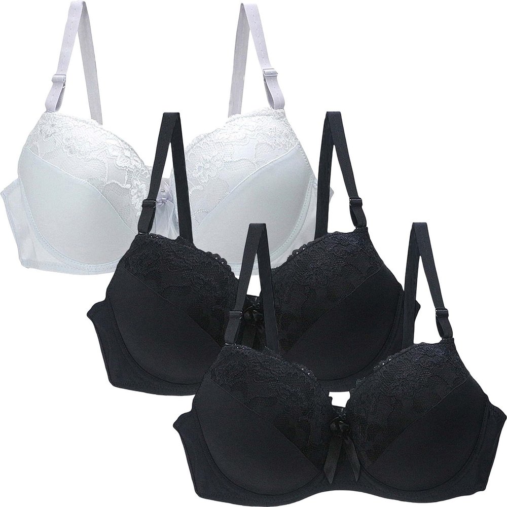 3/4 Pieces Minimiser Bras for Women UK Sales, Push up Bras Floral Lace Womens Underwear Cotton Bralette Comfit Padded Support Underwire Summer Sexy Underwear