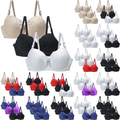 3/4/5 Pieces Minimiser Bras for Women UK Sales, Push up Bras Full Coverage Lace Bralette Comfortable Padded Support Underwear Plus Size Bra