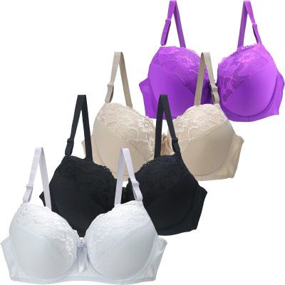3/4/5 Pieces Minimiser Bras for Women UK Sales, Push up Bras Full Coverage Lace Bralette Comfortable Padded Support Underwear Plus Size Bra