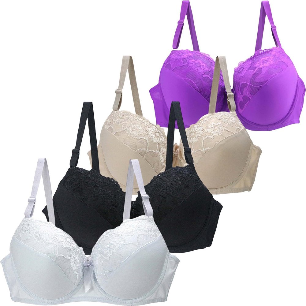 3/4/5 Pieces Minimiser Bras for Women UK Sales, Push up Bras Full Coverage Lace Bralette Comfortable Padded Support Underwear Plus Size Bra