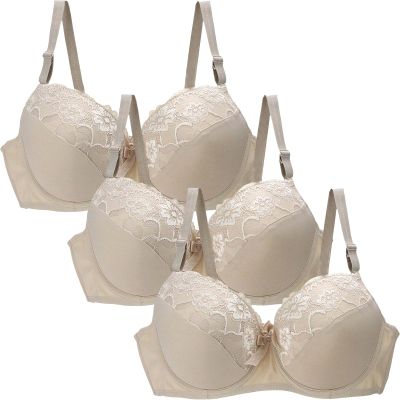 2/3/4 Pieces Push up Bras for Women Sales, Minimiser Plus Size Bras Floral Lace Cotton Bralette Comfit Padded Solid Color Support Underwear