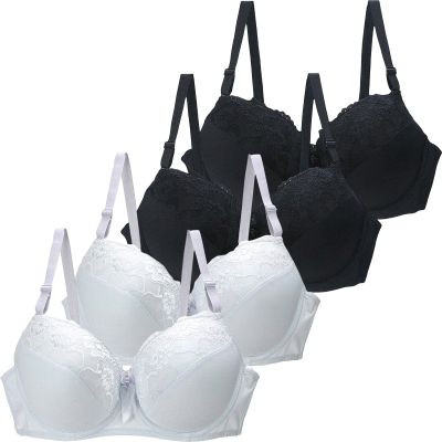 3/4 Pieces Minimiser Bras for Women UK Sales, Push up Bras Floral Lace Womens Underwear Cotton Bralette Comfit Padded Support Underwire Summer Sexy Underwear