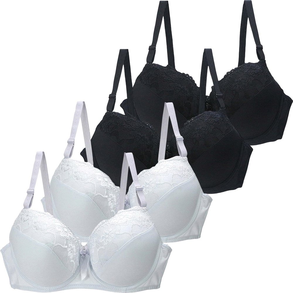 3/4 Pieces Minimiser Bras for Women UK Sales, Push up Bras Floral Lace Womens Underwear Cotton Bralette Comfit Padded Support Underwire Summer Sexy Underwear