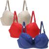 3/4 Pieces Minimiser Bras for Women UK Sales, Push up Bras Floral Lace Womens Underwear Cotton Bralette Comfit Padded Support Underwire Summer Sexy Underwear view 1
