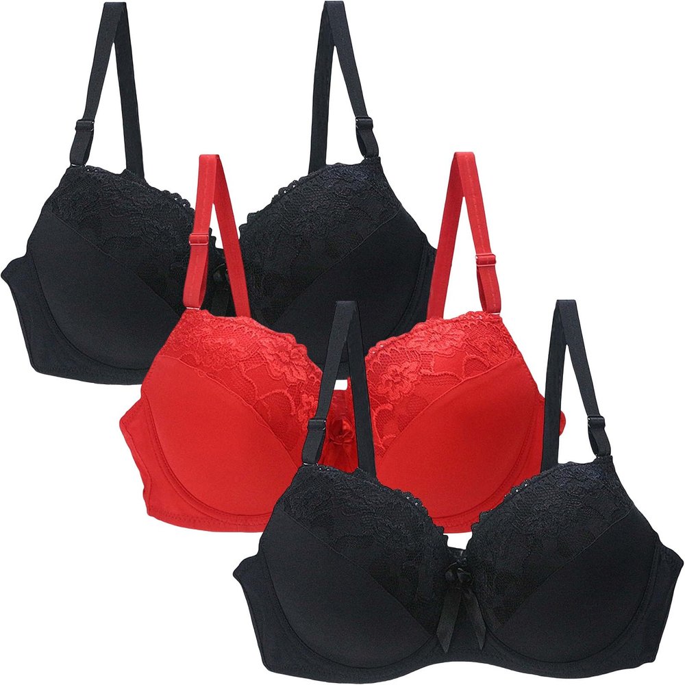3 Pieces Women's Push up Plus Size Minimiser Bras Full Coverage Lace Bralette Comfit Padded Support Plus Size Bra Sales