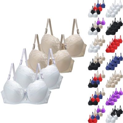 4 Pieces Women's Fashion Bra Sales, Push up Bras Full Coverage Lace Bralette Comfit Padded Support Minimiser Bra Sales