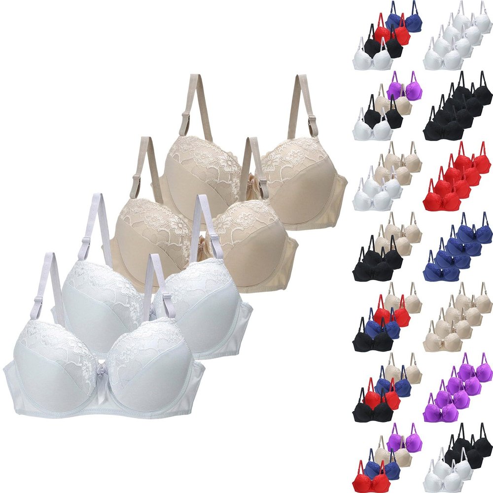 4 Pieces Women's Fashion Bra Sales, Push up Bras Full Coverage Lace Bralette Comfit Padded Support Minimiser Bra Sales