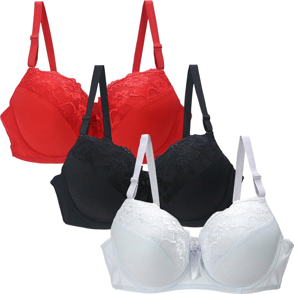 3/4 Pieces Minimiser Bras for Women UK Sales, Push up Bras Floral Lace Womens Underwear Cotton Bralette Comfit Padded Support Underwire Summer Sexy Underwear