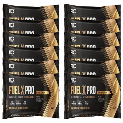 Fixx Nutrition Fuel X Pro Endurance Fuel With Amino Acids - Energy, Electrolytes, Hydration - Box of 12 x 55g Sachets (Orange)