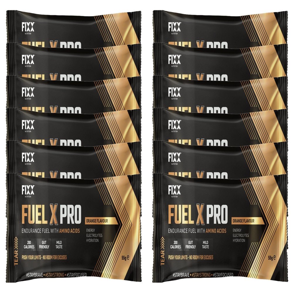 Fixx Nutrition Fuel X Pro Endurance Fuel With Amino Acids - Energy, Electrolytes, Hydration - Box of 12 x 55g Sachets (Orange)